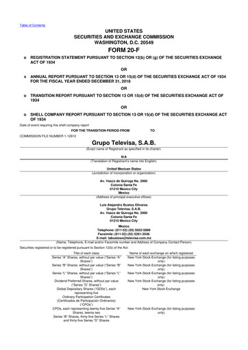 Thumbnail Televisa 20-F Annual Report 2018