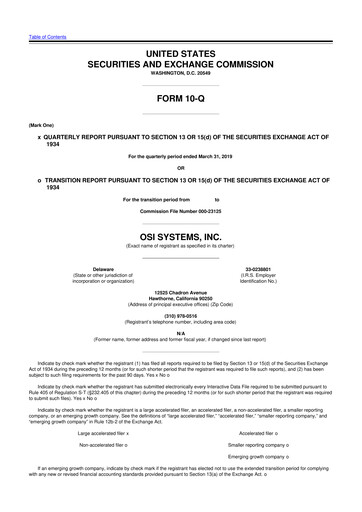 Miniature OSI Systems
 10-Q Rapport trimestriel 2019 