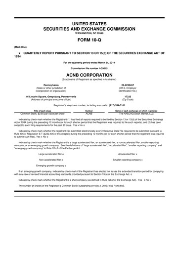 Thumbnail ACNB Corporation
 10-Q Quarterly Report FY2019 