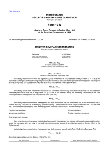 Thumbnail Monster Beverage 10-Q Quarterly Report FY2019 