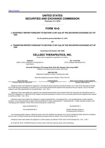 Thumbnail Celldex Therapeutics 10-Q Quarterly Report FY2019 