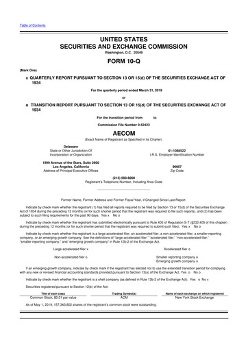 Thumbnail AECOM 10-Q Quarterly Report FY2019 
