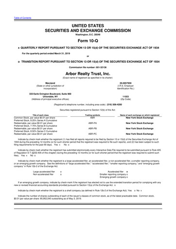 Thumbnail Arbor Realty Trust
 10-Q Quarterly Report FY2019 