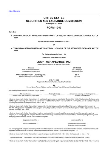 Thumbnail Leap Therapeutics
 10-Q Quarterly Report FY2019 Q1