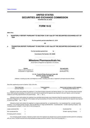 Vorschaubild Milestone Pharmaceuticals
 10-Q Quartalsbericht 2019 