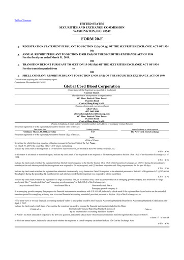 Thumbnail Global Cord Blood 20-F Annual Report 2019