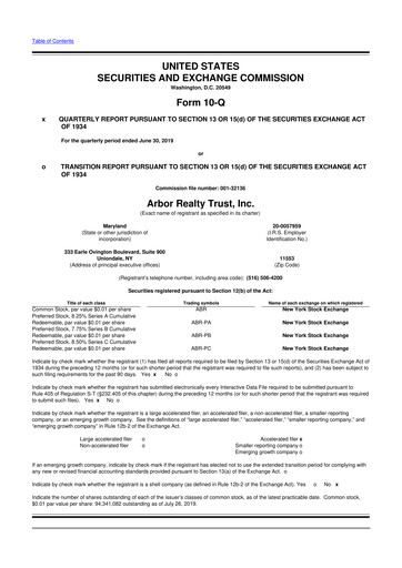 Thumbnail Arbor Realty Trust
 10-Q Quarterly Report FY2019 