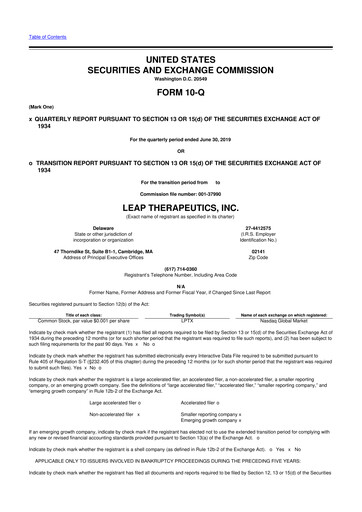 Thumbnail Leap Therapeutics
 10-Q Quarterly Report FY2019 Q2