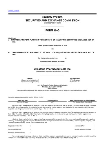 Vorschaubild Milestone Pharmaceuticals
 10-Q Quartalsbericht 2019 