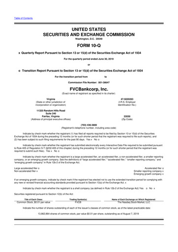 Thumbnail FVCBankcorp 10-Q Quarterly Report FY2019 