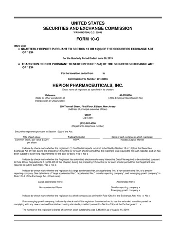 Thumbnail Hepion Pharmaceuticals 10-Q Quarterly Report FY2019 