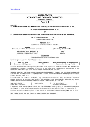 Thumbnail Textron 10-Q Quarterly Report FY2019 