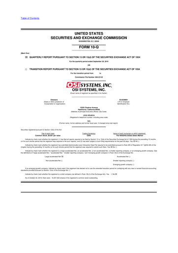 Miniature OSI Systems
 10-Q Rapport trimestriel 2020 
