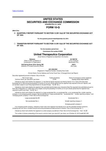 Thumbnail United Therapeutics 10-Q Quarterly Report FY2019 