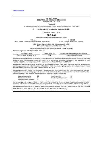 Miniature RPC, Inc. 10-Q Rapport trimestriel 2019 