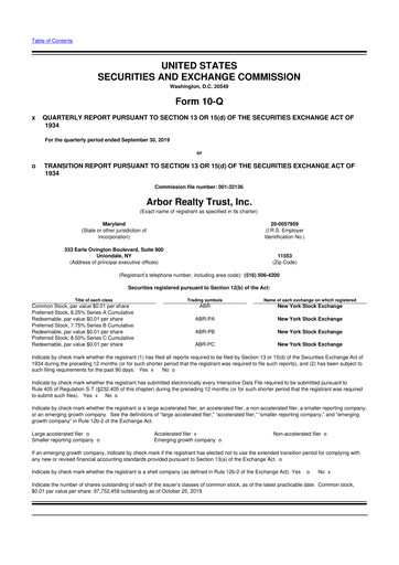 Thumbnail Arbor Realty Trust
 10-Q Quarterly Report FY2019 