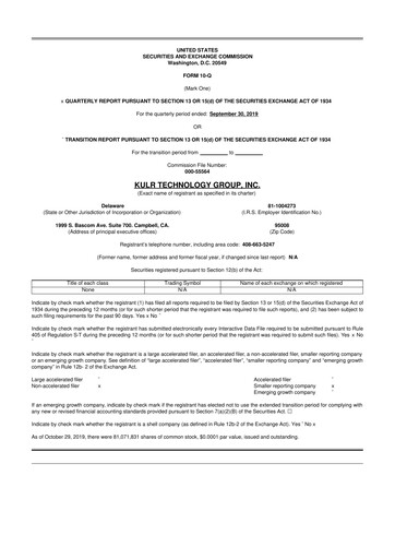Miniature KULR Technology Group 10-Q Rapport trimestriel 2019 