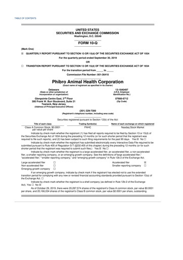 Thumbnail Phibro Animal Health
 10-Q Quarterly Report FY2020 