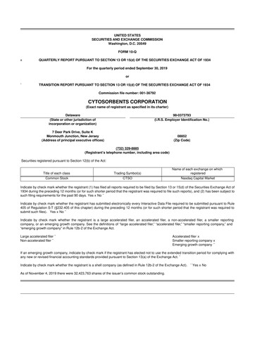 Miniature Cytosorbents 10-Q Rapport trimestriel  