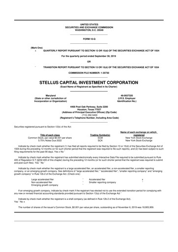 Thumbnail Stellus Capital Investment Corporation 10-Q Quarterly Report FY 