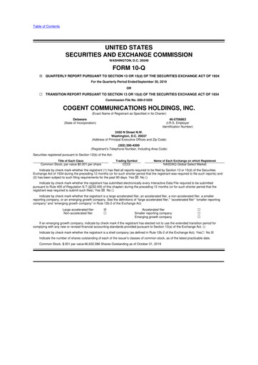 Thumbnail Cogent Communications
 10-Q Quarterly Report FY2019 