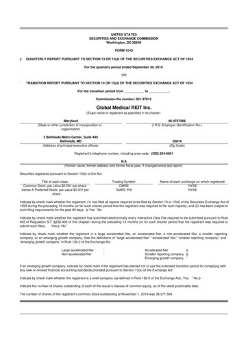Thumbnail Global Medical REIT
 10-Q Quarterly Report FY2019 