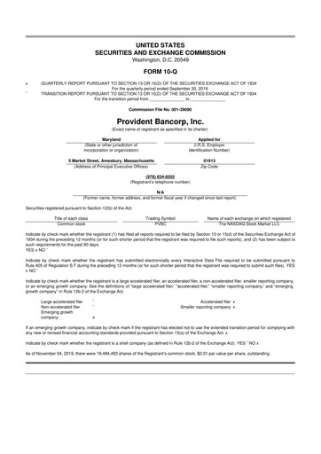 Vorschaubild Provident Bancorp
 10-Q Quartalsbericht 2019 