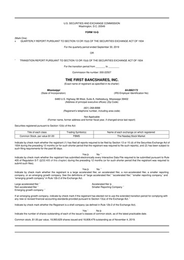 Miniature The First Bancshares 10-Q Rapport trimestriel 2019 