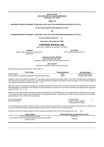 Thumbnail Fortress Biotech
 10-Q Quarterly Report FY2019 