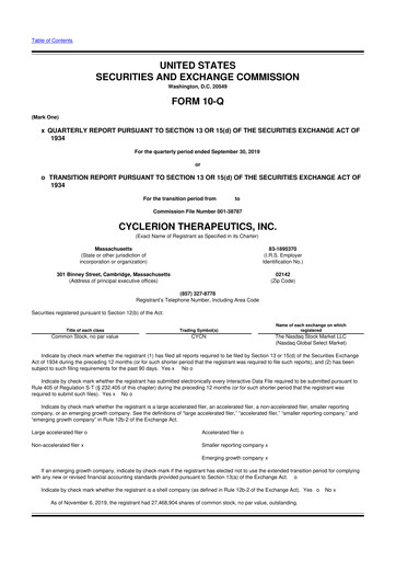 Miniature Cyclerion Therapeutics
 10-Q Rapport trimestriel 2019 