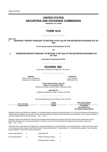 Vorschaubild Ocugen 10-Q Quartalsbericht 2019 