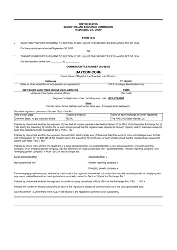 Thumbnail BayCom (United Business Bank) 10-Q Quarterly Report FY2019 