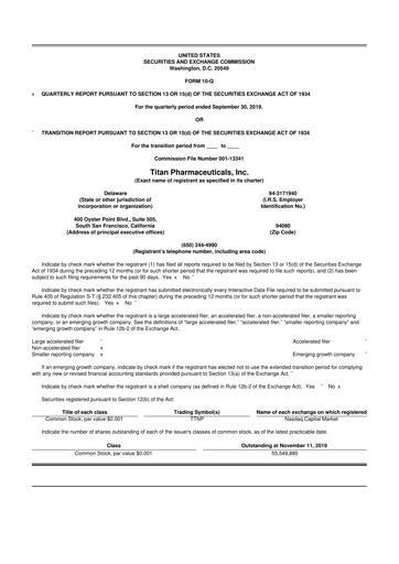 Thumbnail Titan Pharmaceuticals
 10-Q Quarterly Report FY2019 