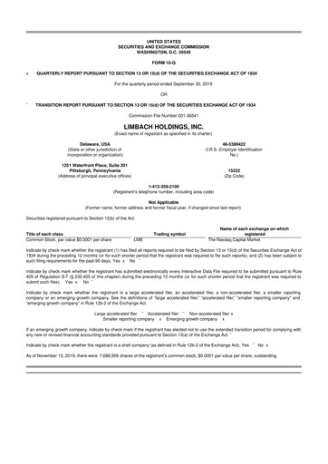 Thumbnail Limbach Holdings 10-Q Quarterly Report FY2019 