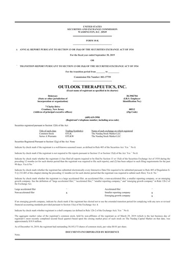 Vorschaubild Outlook Therapeutics
 10-K Jahresbericht 2019