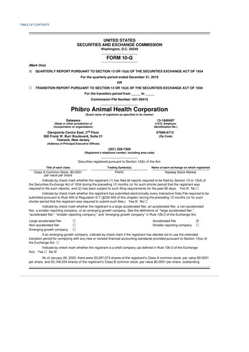 Thumbnail Phibro Animal Health
 10-Q Quarterly Report FY2020 