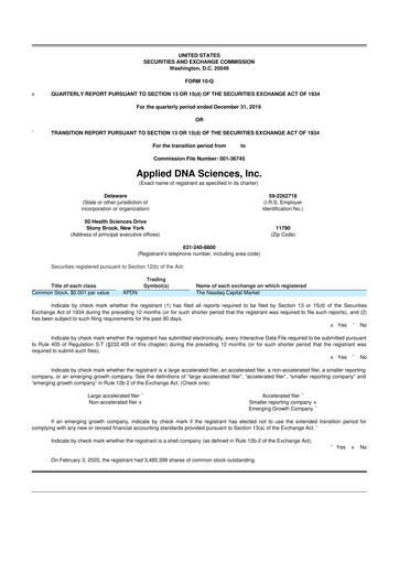 Miniature Applied DNA Sciences
 10-Q Rapport trimestriel 2020 