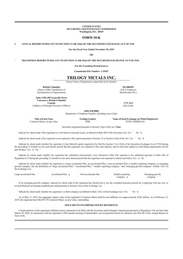 Thumbnail Trilogy Metals
 10-K Annual Report 2019