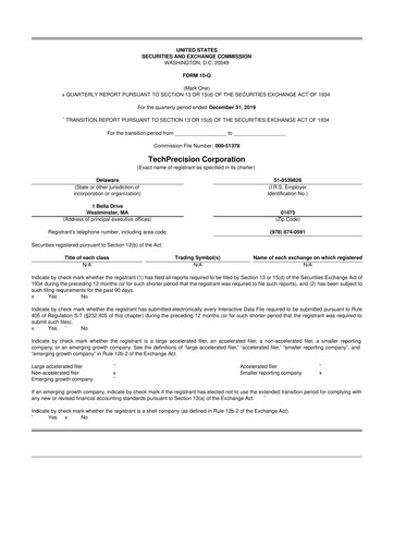Miniature TechPrecision 10-Q Rapport trimestriel 2020 