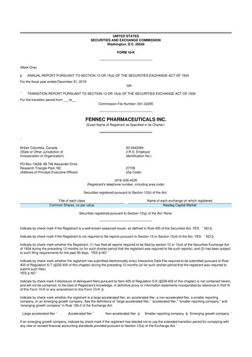 Miniature Fennec Pharmaceuticals 10-K Rapport annuel 2019