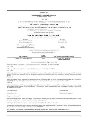 Vorschaubild BrainStorm Cell Therapeutics 10-K Jahresbericht 2019
