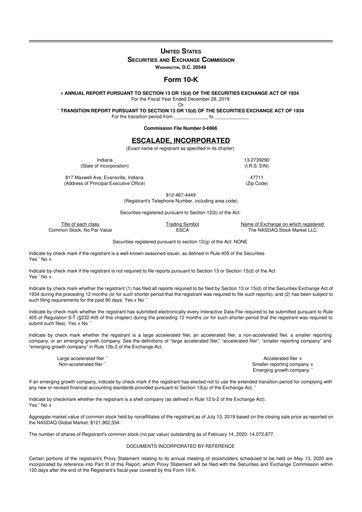 Thumbnail Escalade Sports 10-K Annual Report 