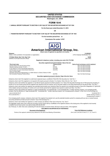 Thumbnail American International Group 10-K Annual Report 2019