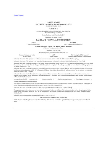 Thumbnail Lakeland Financial Corp 10-K Annual Report 2019