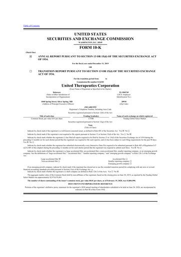 Thumbnail United Therapeutics 10-K Annual Report 2019