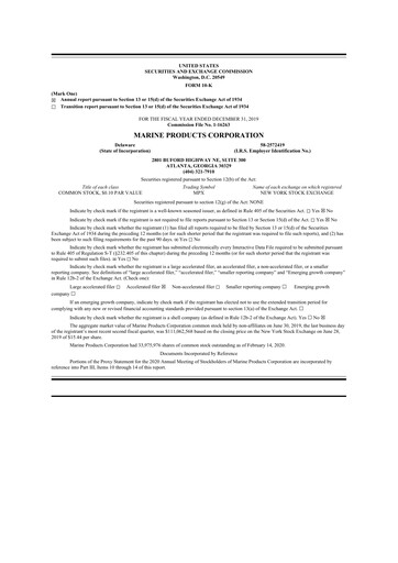 Thumbnail Marine Products Corporation 10-K Annual Report 2019