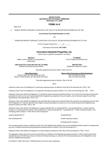 Thumbnail Innovative Industrial Properties
 10-K Annual Report 2019