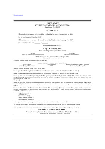 Thumbnail Eagle Bancorp 10-K Annual Report 2019