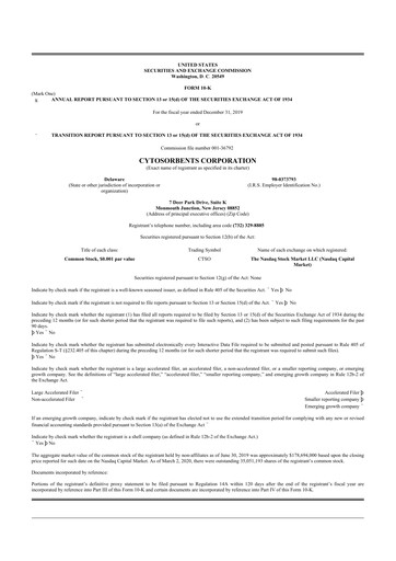Vorschaubild Cytosorbents 10-K Jahresbericht 2019