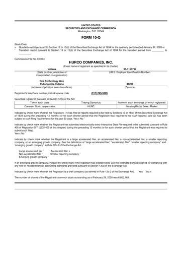 Thumbnail Hurco Companies 10-Q Quarterly Report FY2020 